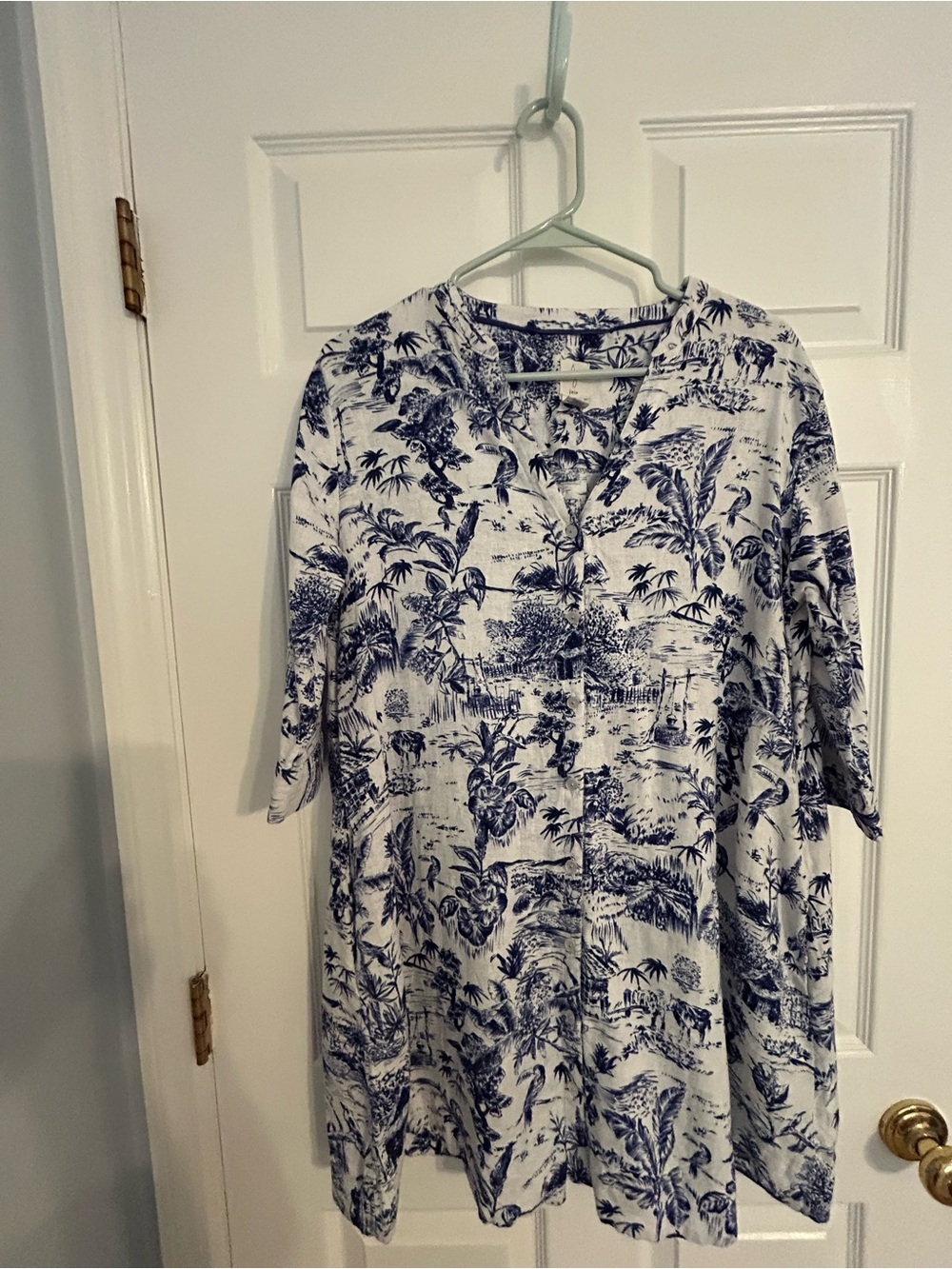 Joie Blue and White Tunic with Tropical Print Sz XS